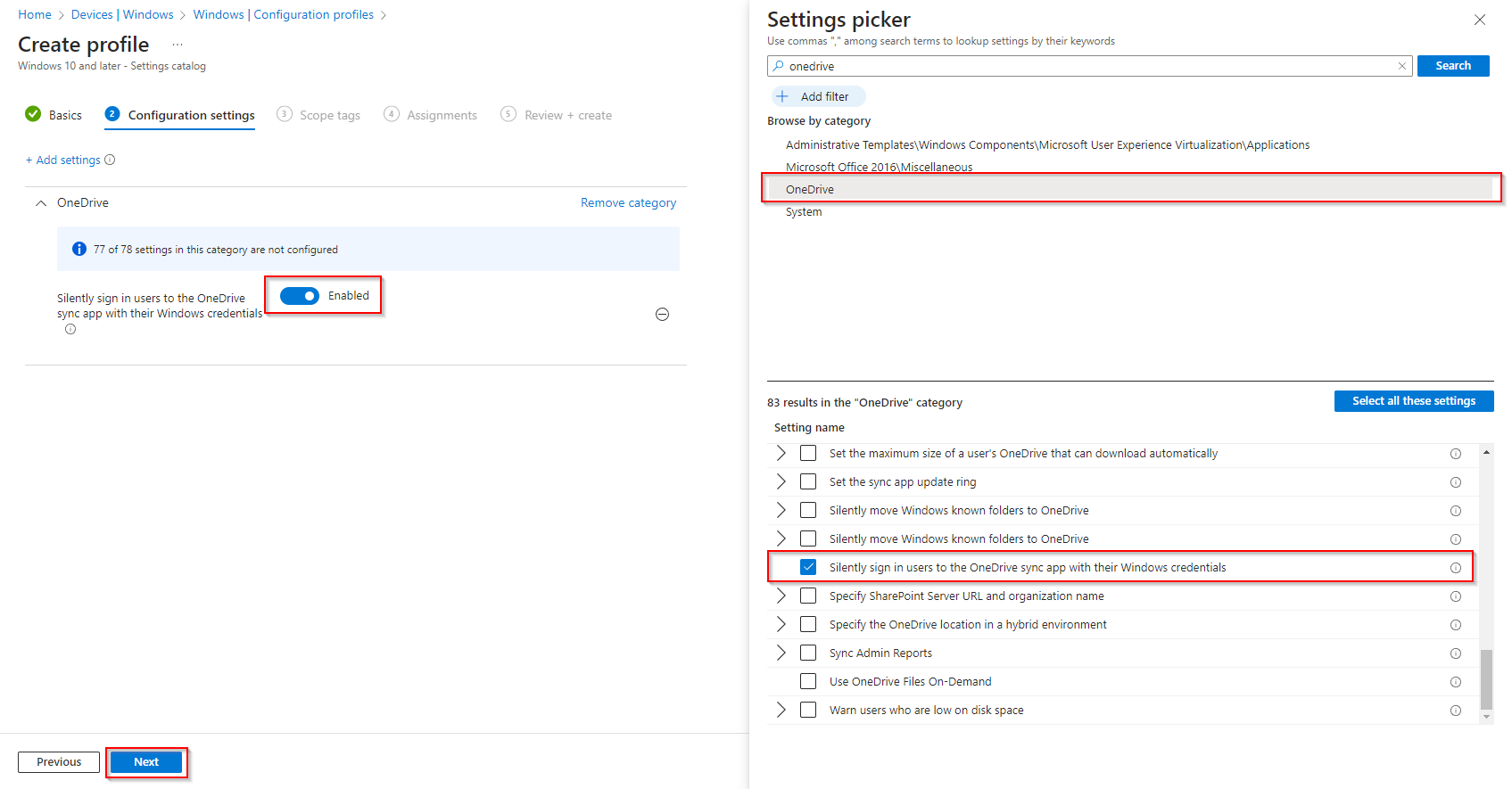 OneDrive configuration – silent sign-in enabled